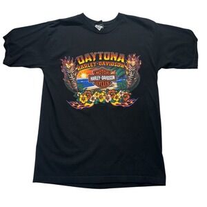 Harley Davidson Black 2007 Short Sleeve Shirt Daytona Florida Men's‎ Made In USA